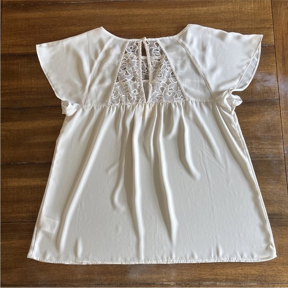 Anthropologie Maeve Lace Trace Tee Blouse Women's 10 Ivory Flutter Sleeve Top - Picture 8 of 15